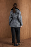 Patterned Wool Coat with Fur Collar