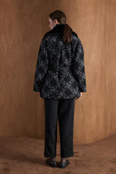 Patterned Wool Coat with Fur Collar