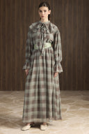 Collared Ruffled Plaid Chiffon Dress