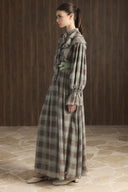 Collared Ruffled Plaid Chiffon Dress
