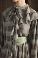 Collared Ruffled Plaid Chiffon Dress