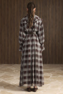Collar Ruffled Plaid Chiffon Dress