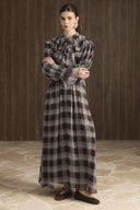 Collar Ruffled Plaid Chiffon Dress