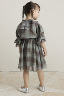 Collar Ruffled Chiffon Plaid Dress