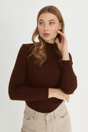 Mock Neck Sweater - Brown