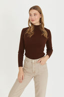 Mock Neck Sweater - Brown