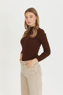 Mock Neck Sweater - Brown