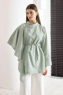 Yellow Ruffle Detailed Wrap-Front Dacron Shirt
