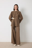 Yuna Linen Set with Side Brooch