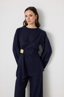 Yuna Linen Set with Side Brooch
