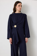 Yuna Linen Set with Side Brooch