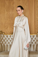 Zoey Ruched Shoulder Padded Satin Dress