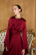 Zoey Ruched Shoulder Pad Satin Dress